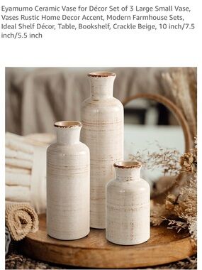 Crackle Ceramic Vase Set - Beige Rustic Home Accents (Set of 3)